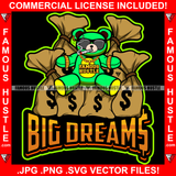 Big Dreams Teddy Bear Gold Jewelry Necklace Cash Money Bags Sunglasses Cigar Hip Hop Rap Plug Trap Street Hood Ghetto Swag Thug Hustler Hustling Famous Hustle Baller Trapper Quote Art Graphic Design Logo T-Shirt Print Printing JPG PNG SVG Vector Cut File