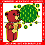 Get Money Red Teddy Bear Scar Face Gold Dollar Sign Jewelry Necklace $ Sign Bubbles Hip Hop Rap Rapper Plug Trap Street Hood Ghetto Swag Thug Hustler Hustling Famous Hustle Art Graphic Design Logo T-Shirt Print Printing JPG PNG SVG Vector Cut File