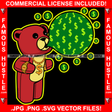 Get Money Red Teddy Bear Scar Face Gold Dollar Sign Jewelry Necklace $ Sign Bubbles Hip Hop Rap Rapper Plug Trap Street Hood Ghetto Swag Thug Hustler Hustling Famous Hustle Art Graphic Design Logo T-Shirt Print Printing JPG PNG SVG Vector Cut File