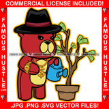 Big Dreams Famous Hustle Red Teddy Bear Gold Jewelry Dollar Sign Necklace Hat Watering Cash Money Plant Hip Hop Rap Plug Trap Street Hood Ghetto Swag Thug Baller Trapper Art Graphic Design Logo T-Shirt Print Printing JPG PNG SVG Vector Cut File