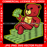 Money Fever Red Teddy Bear Scar Face Gold Dollar Sign Jewelry Necklace Cash Bundles Chair Hip Hop Rap Plug Trap Street Hood Ghetto Swag Thug Hustler Hustling Famous Hustle Art Graphic Design Logo T-Shirt Print Printing JPG PNG SVG Vector Cut File