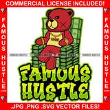Famous Hustle Gangster Teddy Bear Scar Angry Face Gold Jewelry Sitting On Cash Chair Bags Dollar Hip Hop Rap Plug Trap Street Hood Ghetto Swag Thug Drip Dripping Quote Art Graphic Design Logo T-Shirt Print Printing JPG PNG SVG Vector Cut File