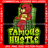 Famous Hustle Gangster Teddy Bear Scar Angry Face Gold Jewelry Sitting On Cash Chair Bags Dollar Hip Hop Rap Plug Trap Street Hood Ghetto Swag Thug Drip Dripping Quote Art Graphic Design Logo T-Shirt Print Printing JPG PNG SVG Vector Cut File