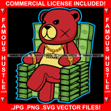 Money Fever Red Teddy Bear Scar Face Gold Jewelry Necklace Cash Bundles Chair Hip Hop Rap Plug Trap Street Hood Ghetto Swag Thug Hustler Hustling Famous Hustle Art Graphic Design Logo T-Shirt Print Printing JPG PNG SVG Vector Cut File