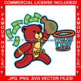 Famous Hustle Gangster Teddy Bear Cash Money Bag In Basketball Goal Hoop Gold Necklace Jewelry Hip Hop Rap Plug Trap Street Hood Ghetto Swag Thug Hustler Hustling Baller Trapper Art Graphic Design Logo T-Shirt Print Printing JPG PNG SVG Vector Cut File