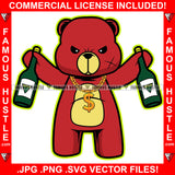 Get Rich Or Die Trappin' Gangster Red Teddy Bear Gold Dollar Sign Chain Necklace Wine Bottles Hip Hop Rap Plug Trap Ghetto Swag Thug Hustling Famous Hustle Art Graphic Design Logo T-Shirt Print Printing JPG PNG SVG Vector Cut File
