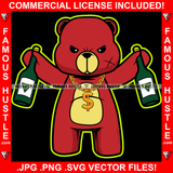 Get Rich Or Die Trappin' Gangster Red Teddy Bear Gold Dollar Sign Chain Necklace Wine Bottles Hip Hop Rap Plug Trap Ghetto Swag Thug Hustling Famous Hustle Art Graphic Design Logo T-Shirt Print Printing JPG PNG SVG Vector Cut File