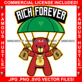 Rich Forever Gangster Red Teddy Bear Gold Dollar Sign Chain Necklace Cash Money Bags Parachute Hip Hop Rap Rapper Plug Trap Street Hood Ghetto Swag Thug Famous Hustle Quote Art Graphic Design Logo T-Shirt Print Printing JPG PNG SVG Vector Cut File