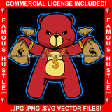 Money Bags Gangster Red Teddy Bear Gold Dollar Sign Chain Necklace Cash Hip Hop Rap Rapper Plug Trap Street Hood Ghetto Swag Thug Famous Hustle Art Graphic Design Logo T-Shirt Print Printing JPG PNG SVG Vector Cut File