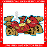 Boss Up Famous Hustle Gangster Teddy Bear Scar Angry Face Gold Jewelry Smoking Cigar Sitting On Money Bags Cash Stack Street Hood Ghetto Swag Thug Hustler Rich Art Graphic Design Logo T-Shirt Print Printing JPG PNG SVG Vector Cut File