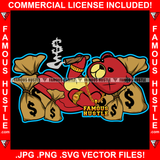 Boss Up Famous Hustle Gangster Teddy Bear Scar Angry Face Gold Jewelry Smoking Cigar Sitting On Money Bags Cash Stack Street Hood Ghetto Swag Thug Hustler Rich Art Graphic Design Logo T-Shirt Print Printing JPG PNG SVG Vector Cut File