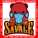 Savage Gangster Teddy Bear Head Red Face Bandanna Showing Middle Fingers Gold Dollar Sign Necklace Watch Hip Hop Rap Rapper Plug Trap Street Hood Swag Thug Famous Hustle Quote Art Graphic Design Logo T-Shirt Print Printing JPG PNG SVG Vector Cut File
