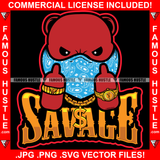 Savage Gangster Teddy Bear Head Red Face Bandanna Showing Middle Fingers Gold Dollar Sign Necklace Watch Hip Hop Rap Rapper Plug Trap Street Hood Swag Thug Famous Hustle Quote Art Graphic Design Logo T-Shirt Print Printing JPG PNG SVG Vector Cut File