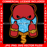 Savage Gangster Teddy Bear Head Red Face Bandanna Showing Middle Fingers Gold Dollar Sign Necklace Watch Hip Hop Rap Rapper Plug Trap Street Hood Swag Thug Famous Hustle Art Graphic Design Logo T-Shirt Print Printing JPG PNG SVG Vector Cut File