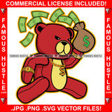 Cash Runner Red Teddy Bear Scar Face Gold Dollar Sign Jewelry Necklace Money Bag Hip Hop Rap Plug Trap Street Ghetto Swag Thug Hustler Hustling Famous Hustle Baller Trapper Art Graphic Design Logo T-Shirt Print Printing JPG PNG SVG Vector Cut File
