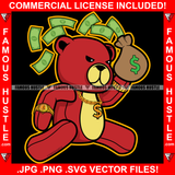 Cash Runner Red Teddy Bear Scar Face Gold Dollar Sign Jewelry Necklace Money Bag Hip Hop Rap Plug Trap Street Ghetto Swag Thug Hustler Hustling Famous Hustle Baller Trapper Art Graphic Design Logo T-Shirt Print Printing JPG PNG SVG Vector Cut File