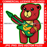Living My Best Life Red Teddy Bear Scar Face Gold Jewelry Necklace Playing Guitar Hip Hop Rap Plug Trap Street Hood Swag Thug Hustler Hustling Famous Hustle Baller Trapper Art Graphic Design Logo T-Shirt Print Printing JPG PNG SVG Vector Cut File