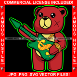 Living My Best Life Red Teddy Bear Scar Face Gold Jewelry Necklace Playing Guitar Hip Hop Rap Plug Trap Street Hood Swag Thug Hustler Hustling Famous Hustle Baller Trapper Art Graphic Design Logo T-Shirt Print Printing JPG PNG SVG Vector Cut File