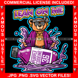 Lean On Me Purple Codeine Bottle Liquid Drink Cup Gangster Teddy Bear Head Bandanna Sunglasses Thug Gold Necklace Dollar Sign Earrings Jewelry Hustling Trap Dope Rich Baller Quote Art Graphic Design Logo T-Shirt Print Printing JPG PNG SVG Vector Cut File