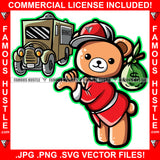 Famous Hustle Gangster Teddy Bear Cash Money Bag Going To Bus Cap Famous Hustle Hustler Hustling Baller Rich Trapper Art Graphic Design Logo T-Shirt Print Printing JPG PNG SVG Vector Cut File