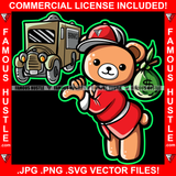 Famous Hustle Gangster Teddy Bear Cash Money Bag Going To Bus Cap Famous Hustle Hustler Hustling Baller Rich Trapper Art Graphic Design Logo T-Shirt Print Printing JPG PNG SVG Vector Cut File