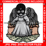 Gangster Angel Statue Wings Wearing Ski Mask Big Money Bags Standing Cash Hip Hop Rap Rapper Plug Trap Street Hood Ghetto Swag Thug Hustler Hustling Drip Famous Hustle Rich Art Graphic Design Logo T-Shirt Print Printing JPG PNG SVG Vector Cut File