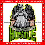 Hustle Demon Gangster Statue Devil Wings Satan Horns Ski Mask Money Bags Standing Cash Hip Hop Rap Plug Trap Street Hood Ghetto Swag Thug Hustler Hustling Drip Famous Quote Rich Art Graphic Design Logo T-Shirt Print Printing JPG PNG SVG Vector Cut File