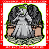 Street Demon Gangster Angel Teddy Bear Statue Wings Mouth Green Liquid Dripping Big Money Bags Standing On Cash Hip Hop Rap Rapper Plug Trap Street Hood Trapper Thug Gang Art Graphic Design Logo T-Shirt Print Printing JPG PNG SVG Vector Cut File