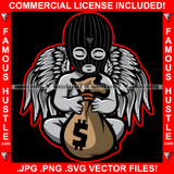 Famous Hustle Street Demon Gangster Angel Statue Wings Wearing Ski Mask Cash Bag Hip Hop Rap Rapper Plug Trap Street Hood Ghetto Swag Thug Baller Trapper Art Graphic Design Logo T-Shirt Print Printing JPG PNG SVG Vector Cut File