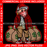 Money Bags Gangster Boy Bandanna Face Mask Cap Gold Dollar Sign Earrings Sneaker Diaper Cash Bags Jacket Hustling Trap Trapper Famous Hustle Art Graphic Design Logo T-Shirt Print Printing JPG PNG SVG Vector Cut File