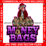 Money Bags Gangster Boy Bandanna Face Mask Cap Gold Dollar Sign Earrings Sneaker Diaper Cash Bags Jacket Hustling Trap Trapper Famous Hustle Quote Art Graphic Design Logo T-Shirt Print Printing JPG PNG SVG Vector Cut File