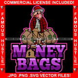 Money Bags Gangster Boy Bandanna Face Mask Cap Gold Dollar Sign Earrings Sneaker Diaper Cash Bags Jacket Hustling Trap Trapper Famous Hustle Quote Art Graphic Design Logo T-Shirt Print Printing JPG PNG SVG Vector Cut File