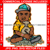 Sauced Up Gangster Boy Man Cap Mean Face Gold Necklace Dollar Sign Earrings Watch Cash Money Bag Hip Hop Rap Rapper Plug Trap Hood Swag Hustler Hustling Famous Hustle Art Graphic Design Logo T-Shirt Print Printing JPG PNG SVG Vector Cut File