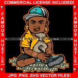 Sauced Up Gangster Boy Man Cap Mean Face Gold Necklace Dollar Sign Earrings Watch Cash Money Bag Hip Hop Rap Rapper Plug Trap Hood Swag Hustler Hustling Famous Hustle Art Graphic Design Logo T-Shirt Print Printing JPG PNG SVG Vector Cut File