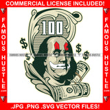 Famous Hustle Gangster President Ben Franklin Joker Face $100 Dollar Bill Roll Vintage Scroll Tattoo Hip Hop Rap Plug Trap Street Hood Ghetto Thug Hustler Hustling Drip Rich Art Graphic Design Logo Print Printing Vector SVG Cut File