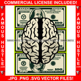 Money Never Sleep Gangster Mind Brain On Cash $100 Dollar Bill Hip Hop Rap Rapper Plug Trap Street Hood Ghetto Swag Thug Hustler Trapper Famous Hustle Art Graphic Design Logo T-Shirt Print Printing JPG PNG SVG Vector Cut File