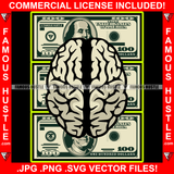 Money Never Sleep Gangster Mind Brain On Cash $100 Dollar Bill Hip Hop Rap Rapper Plug Trap Street Hood Ghetto Swag Thug Hustler Trapper Famous Hustle Art Graphic Design Logo T-Shirt Print Printing JPG PNG SVG Vector Cut File