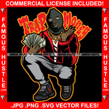 Trap Money Gangster Wearing Ski Mask Showing Off Gold Jewelry Holding Money Spread Hip Hop Rap Plug Trap Street Hood Ghetto Swag Thug Hustler Hustling Drip Famous Hustle Quote Art Graphic Design Logo T-Shirt Print Printing JPG PNG SVG Vector Cut File
