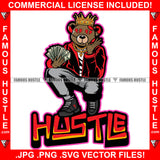 Hustle Gangster Teddy Bear King Broken Heart Eyes Holding Cash Money Hand Sign Gold Jewelry Necklace Tattoo Hip Hop Rap Hustling Hustler Famous Quote Art Graphic Design Logo T-Shirt Print Printing JPG PNG SVG Vector Cut File