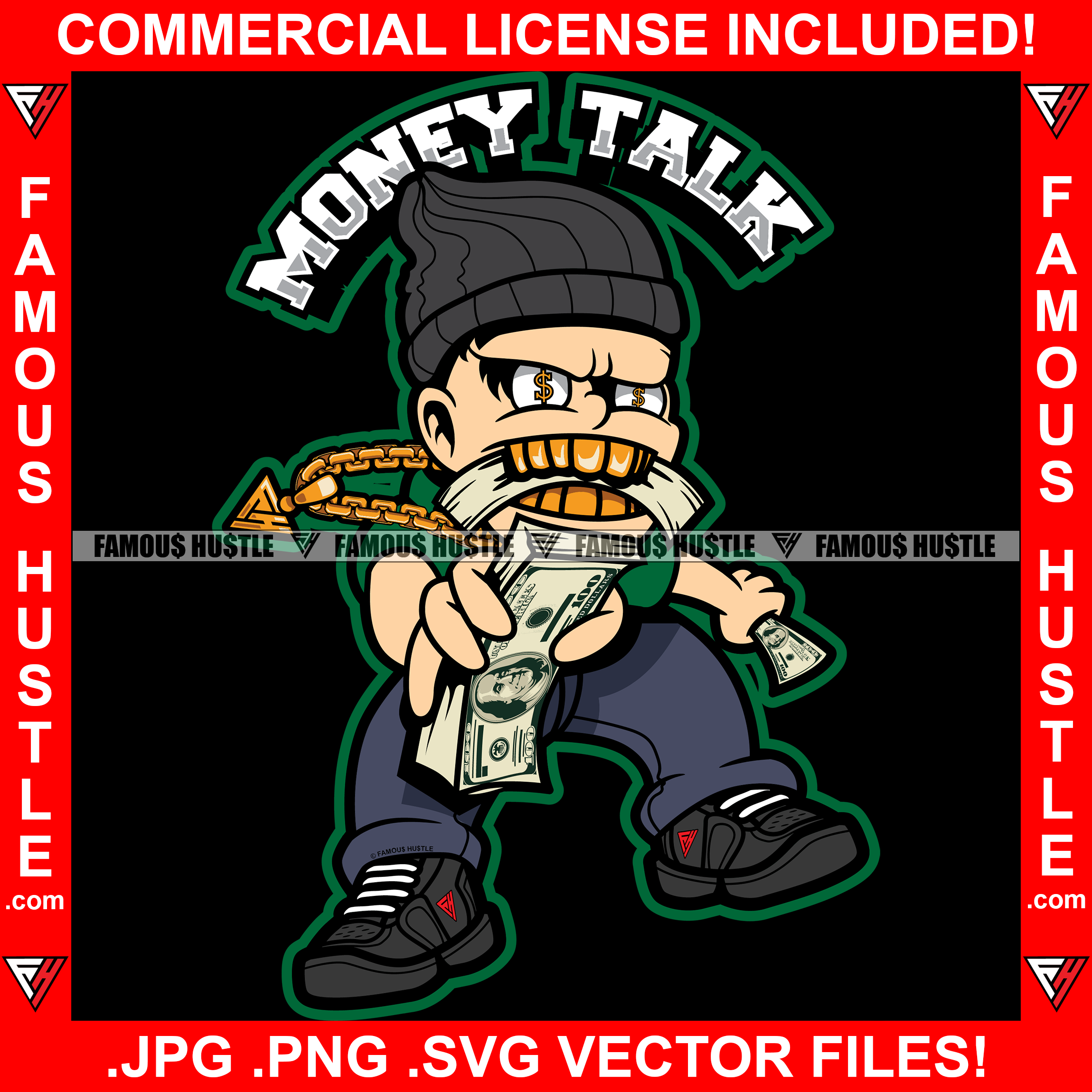 Money Talk White Gangster Boy Gold Teeth Eating Money Stack Dollar Sig ...