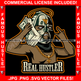 Real Hustler Gangster Baby Money Ski Mask Cash Stack Cell Phone Gold Chain Necklace Angel Halo Tattoo Hip Hop Rap Hustler Drip Trap Hood Thug Gang Street Ghetto Famous Hustle Quote Art Graphic Design Logo T-Shirt Print Printing JPG PNG SVG Vector Cut File