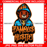 Famous Hustle Teddy Bear Dollar Sign Eyes Gold Jewelry Hoodie Hip Hop Rap Rapper Plug Trap Swag Thug Hustler Hustling Drip Quote Rich Art Graphic Design Logo T-Shirt Print Printing JPG PNG SVG Vector Cut File
