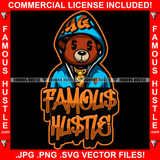 Famous Hustle Teddy Bear Dollar Sign Eyes Gold Jewelry Hoodie Hip Hop Rap Rapper Plug Trap Swag Thug Hustler Hustling Drip Quote Rich Art Graphic Design Logo T-Shirt Print Printing JPG PNG SVG Vector Cut File