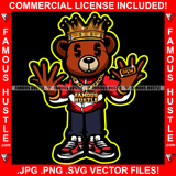 Trap All Star Famous Hustle Teddy Bear King Dollar Sign Eyes Gold Jewelry Plus Ring Hip Hop Rap Rapper Plug Trap Swag Thug Hustler Hustling Drip Rich Art Graphic Design Logo T-Shirt Print Printing JPG PNG SVG Vector Cut File