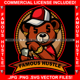 Famous Hustle Teddy Bear Dollar Sign Eyes Cash Money Cap Gold Jewelry Watch Hip Hop Rap Rapper Plug Trap Street Hood Ghetto Swag Thug Hustler Hustling Baller Trapper Quote Art Graphic Design Logo T-Shirt Print Printing JPG PNG SVG Vector Cut File