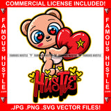 Hustle Cute Female Famous Hustle Teddy Bear Heart Sparkling Eyes Tattoo Hip Hop Rap Hustler Boss Drip Swag Plug Trap Hood Thug Gang Street Mafia Mob Ghetto Cartoon Character Famous Hustle Quote Art Graphic Design Logo Print Printing Vector SVG Cut File