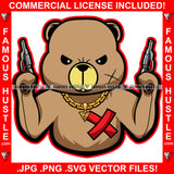 Savage Mean Scar Face Teddy Bear Body Muscles Heart Cross Bandages Pistol Guns Gold Necklace Hip Hop Rap Rapper Plug Trap Street Hood Ghetto Swag Thug Hustler Famous Hustle Art Graphic Design Logo T-Shirt Print Printing JPG PNG SVG Vector Cut File