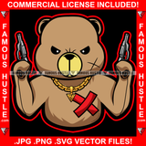 Savage Mean Scar Face Teddy Bear Body Muscles Heart Cross Bandages Pistol Guns Gold Necklace Hip Hop Rap Rapper Plug Trap Street Hood Ghetto Swag Thug Hustler Famous Hustle Art Graphic Design Logo T-Shirt Print Printing JPG PNG SVG Vector Cut File