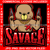 Savage Mean Scar Face Teddy Bear Body Muscles Heart Cross Bandages Pistol Guns Gold Necklace Hip Hop Rap Rapper Plug Trap Street Hood Ghetto Swag Thug Hustler Famous Hustle Quote Art Graphic Design Logo T-Shirt Print Printing JPG PNG SVG Vector Cut File