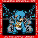 Target Locked Gangster Teddy Bear Scar Face Machine Guns Cash Money Bags Cigar Smoking Blood Gold Jewelry Hip Hop Rap Trap Street Hood Ghetto Swag Famous Hustle Baller Trapper Art Graphic Design Logo T-Shirt Print Printing JPG PNG SVG Vector Cut File